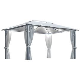 Pavilion cu perdele & șiruri lumini led, crem, 4x3 m, aluminiu