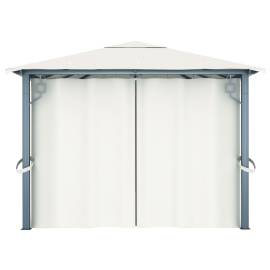 Pavilion cu perdele & șiruri lumini led, crem, 4x3 m, aluminiu, 8 image
