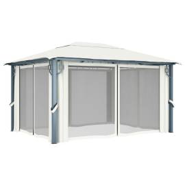 Pavilion cu perdele & șiruri lumini led, crem, 4x3 m, aluminiu, 5 image