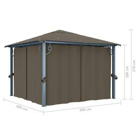 Pavilion cu perdele&șiruri lumini led gri taupe 3x3 m aluminiu, 11 image