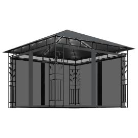 Pavilion cu plasă anti-țânțari&lumini led, antracit, 3x3x2,73 m