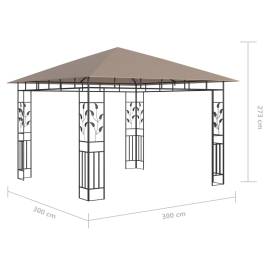 Pavilion cu plasă anti-țânțari&lumini led,gri taupe, 3x3x2,73 m, 9 image