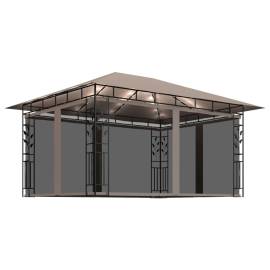 Pavilion cu plasă anti-țânțari&lumini led,gri taupe, 4x3x2,73 m