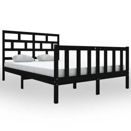 Cadru de pat 5ft king size, negru, 150x200 cm, lemn masiv pin, 2 image