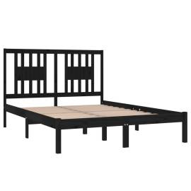 Cadru pat small double 4ft, negru, 120x190 cm, lemn masiv, 4 image