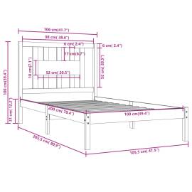 Cadru de pat, 100x200 cm, negru, lemn masiv de pin, 6 image