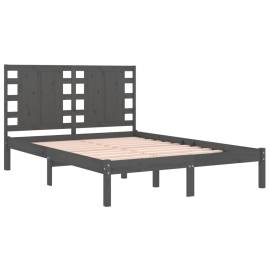 Cadru de pat, gri, 140x190 cm, lemn masiv de pin, 4 image