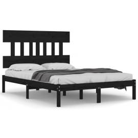 Cadru de pat, negru, 140x190 cm, lemn masiv, 2 image