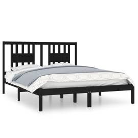 Cadru de pat, negru, 160x200 cm, lemn masiv de pin, 3 image