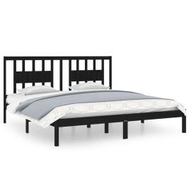 Cadru de pat, negru, 200x200 cm, lemn masiv de pin, 2 image