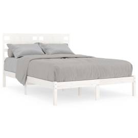 Cadru de pat dublu 4ft6, alb, 135x190 cm, lemn masiv, 2 image