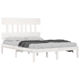 Cadru de pat dublu 4ft6, alb, 135x190 cm, lemn masiv, 3 image