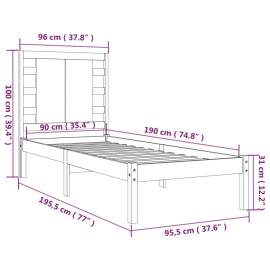 Cadru de pat single 3ft, alb, 90x190 cm, lemn masiv, 6 image