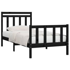 Cadru de pat, negru, 100x200 cm, lemn masiv de pin, 3 image