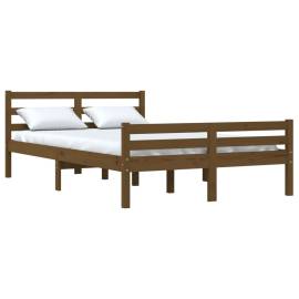 Cadru de pat dublu 4ft6, maro miere, 135x190 cm, lemn masiv, 3 image