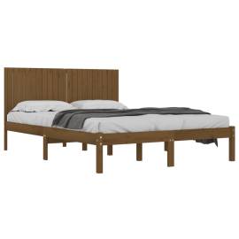Cadru de pat, maro miere, 200x200 cm, lemn masiv de pin, 3 image