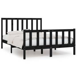 Cadru de pat, negru, 140x190 cm, lemn masiv, 2 image