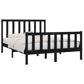 Cadru de pat, negru, 140x190 cm, lemn masiv, 3 image