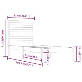 Cadru de pat small single 2ft6, negru, 75x190 cm, lemn masiv, 6 image