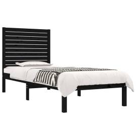 Cadru de pat small single 2ft6, negru, 75x190 cm, lemn masiv, 3 image