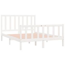 Cadru pat, alb, 140x190 cm, lemn masiv, 4 image