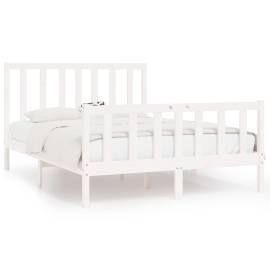 Cadru pat, alb, 140x190 cm, lemn masiv, 2 image