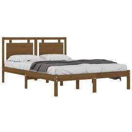 Cadru de pat, maro miere, 200x200 cm, lemn masiv, 3 image