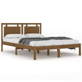Cadru de pat, maro miere, 200x200 cm, lemn masiv, 2 image