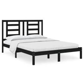 Cadru de pat, negru, 140x200 cm, lemn masiv de pin, 2 image