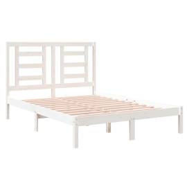 Cadru de pat mic dublu 4ft, alb, 120x190 cm, lemn masiv, 4 image