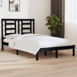 Cadru pat small double 4ft, negru, 120x190 cm, lemn masiv