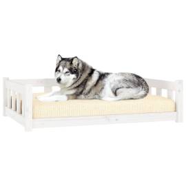 Pat pentru câini, alb, 105,5x75,5x28 cm, lemn masiv de pin, 3 image