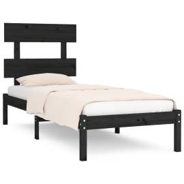 Cadru de pat single 3ft6, negru, 90x190 cm, lemn masiv, 2 image