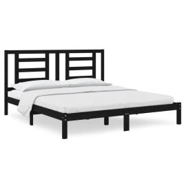 Cadru de pat super king 6ft, negru, 180x200 cm, lemn masiv, 2 image