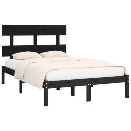 Cadru pat small double 4ft, negru, 120x190 cm, lemn masiv, 3 image