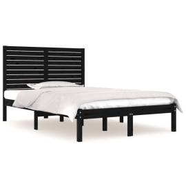 Cadru pat small double 4ft, negru, 120x190 cm, lemn masiv, 2 image