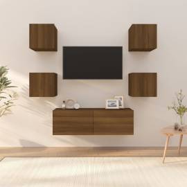 Set dulapuri tv de perete, stejar maro, lemn prelucrat