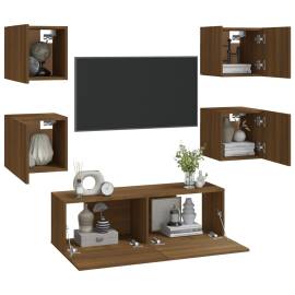 Set dulapuri tv de perete, stejar maro, lemn prelucrat, 3 image