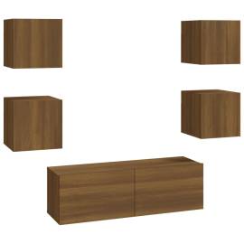 Set dulapuri tv de perete, stejar maro, lemn prelucrat, 2 image