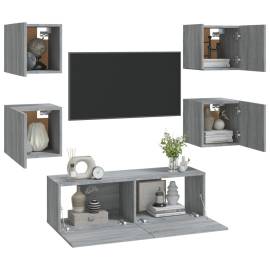 Set dulapuri tv montate pe perete, gri sonoma, lemn prelucrat, 3 image