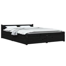 Cadru de pat cu sertare, negru, 140x200 cm, 3 image