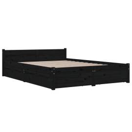 Cadru de pat cu sertare double 4ft6, negru, 135x190 cm, 4 image