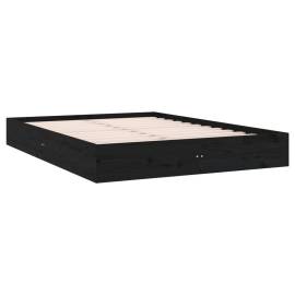 Cadru de pat king size 5ft, negru, 150x200 cm, lemn masiv, 4 image