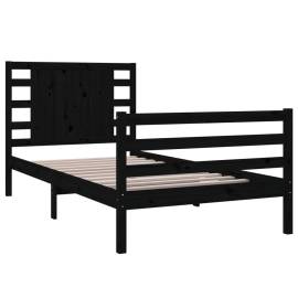 Cadru de pat, 100x200 cm, negru, lemn masiv de pin, 4 image