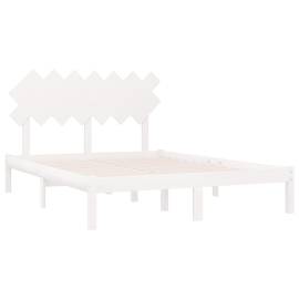 Cadru de pat, alb, 140x190 cm, lemn masiv, 4 image