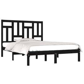 Cadru de pat, negru, 200x200 cm, lemn masiv de pin, 3 image