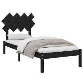 Cadru de pat, negru, 90x200 cm, lemn masiv, 3 image