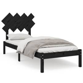 Cadru de pat, negru, 90x200 cm, lemn masiv, 2 image