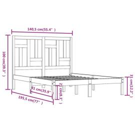 Cadru de pat dublu 4ft6, 135x190 cm, lemn masiv, 6 image