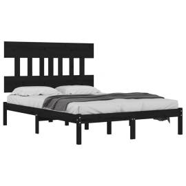 Cadru de pat dublu 4ft6, negru, 135x190 cm, lemn masiv, 3 image